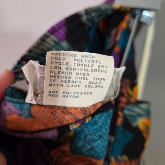 Vintage Womens M Fall Leaf Leaves Floral Pleated A-Line Skirt Black Multicolor - Picture 7 of 7